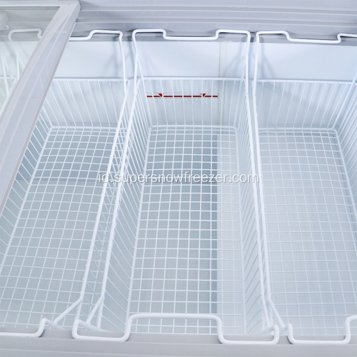 Glass top chest freezer untuk ikan dan makanan laut